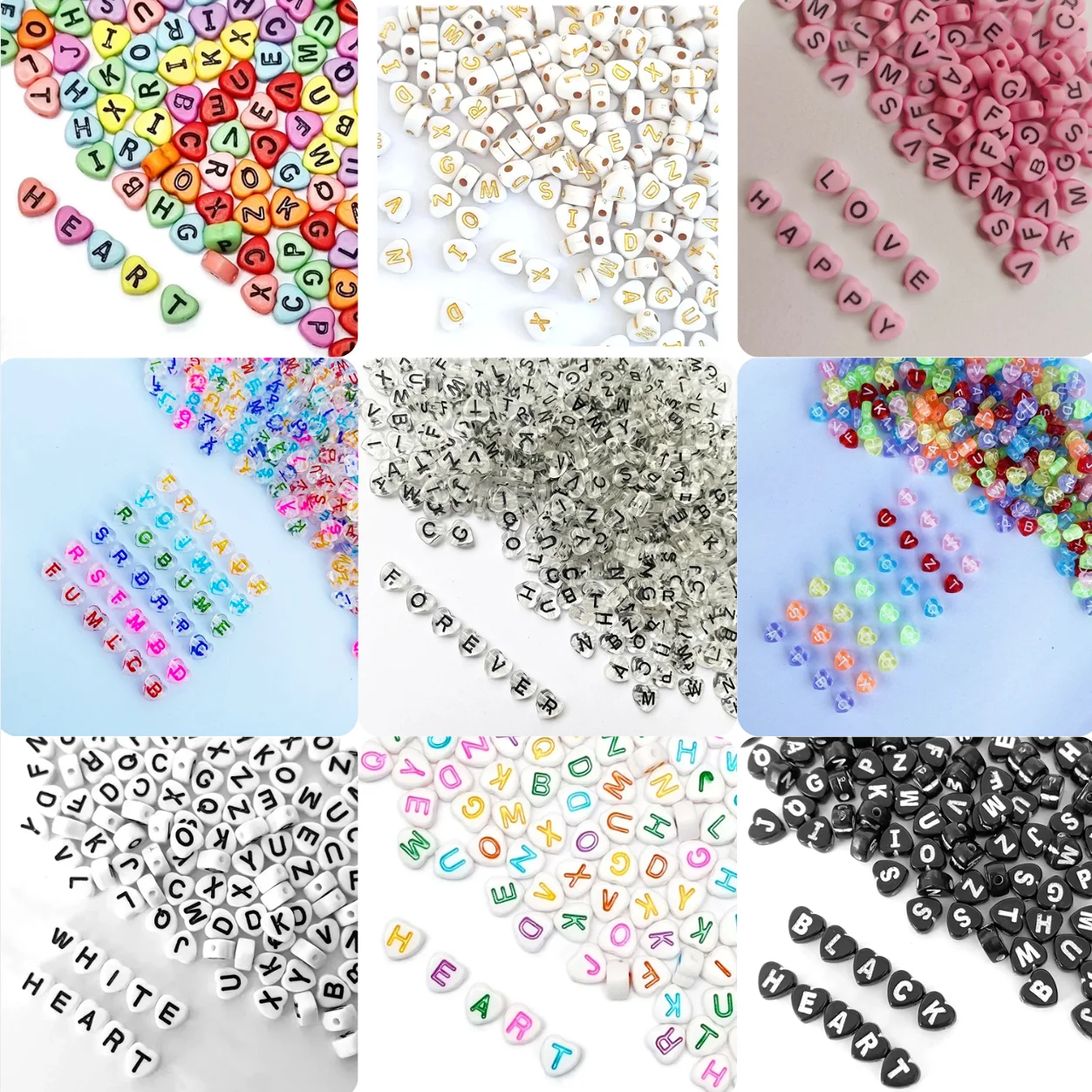 Jewelry Quotes - 100-500pcs Manik-manik Huruf Bentuk Hati Berwarna-warni