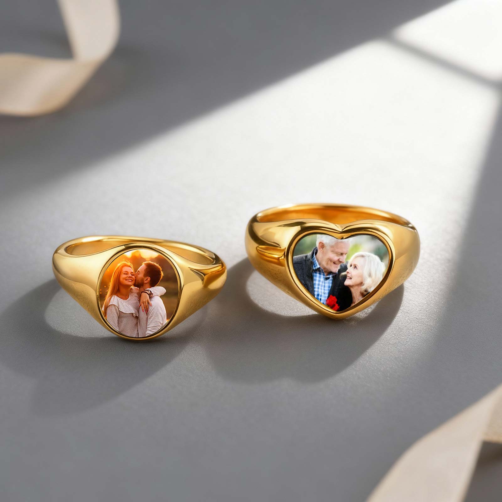 Statement Cocktail Ring - Cincin Foto Kustom untuk Wanita, Baja