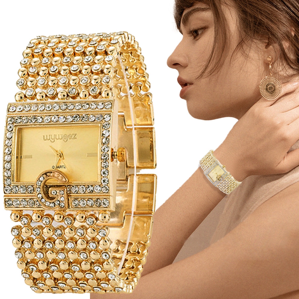 Jewelry Diamond Watches - Jam tangan wanita, persegi sederhana emas