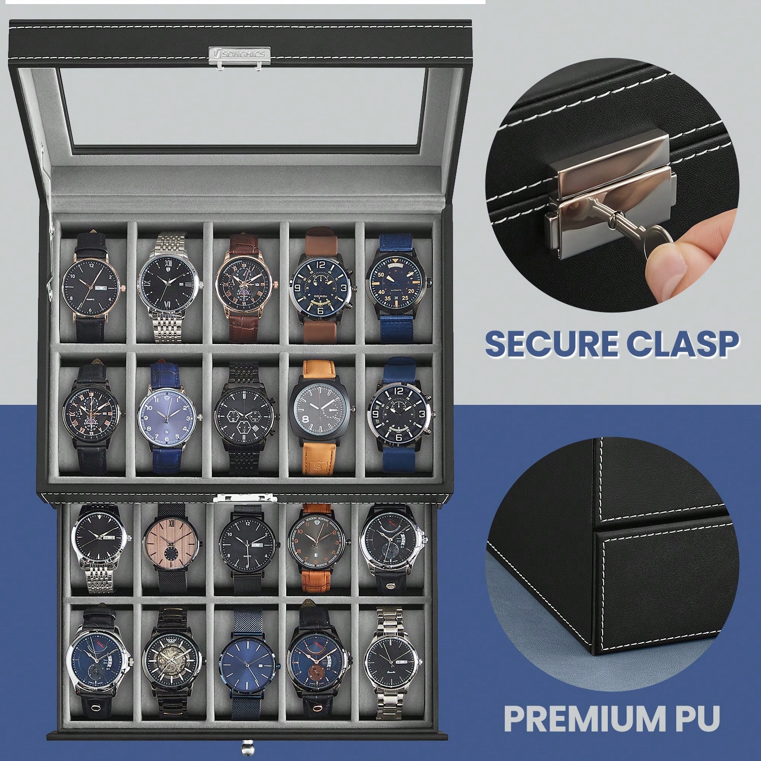 Kotak Jam Tangan 20 Slot denga - Jewelry And Watches Box ulasan dan harga
