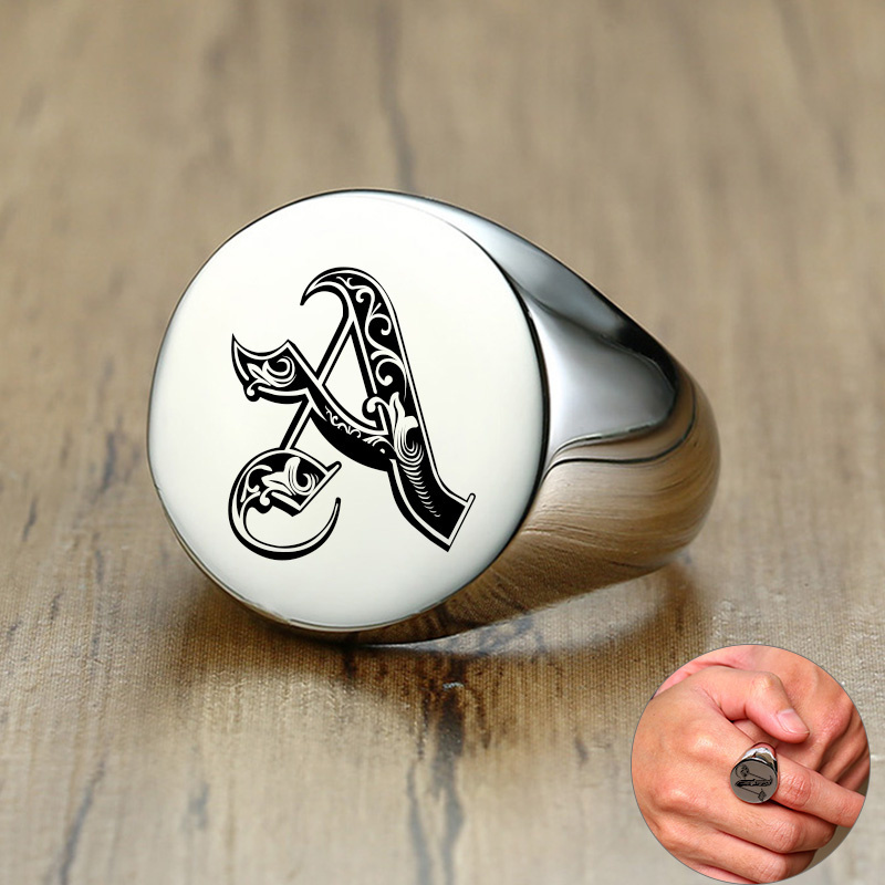 Vnox Cincin Stempel Awal Huruf - Statement Cocktail Ring ulasan dan harga